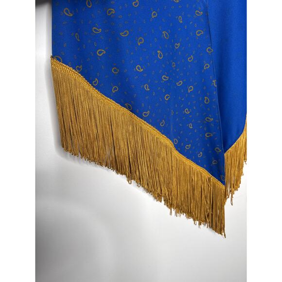 1970s Alfred Shaheen Blue Paisley Jumpsuit Set w Fringe Shawl medium - Picture 13 of 14